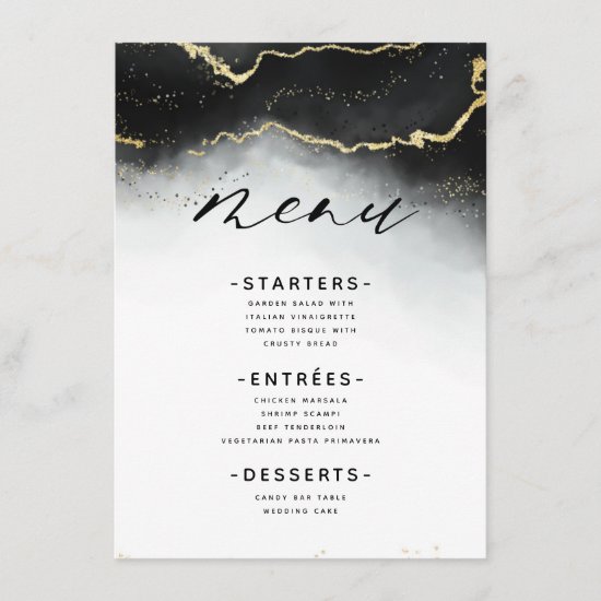 Ethereal Mist Ombre Black Watercolor Moody Dinner Menu