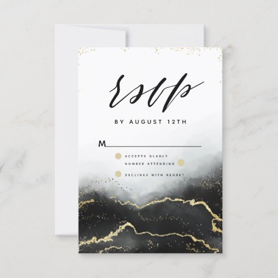 Ethereal Mist Ombre Black Watercolor Moody RSVP