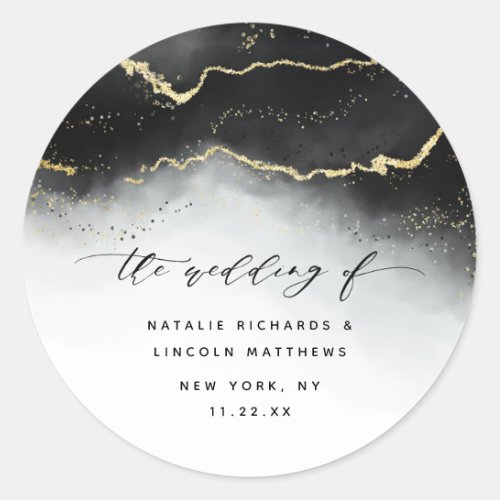 Ethereal Mist Ombre Black Watercolor Moody Wedding Classic Round Sticker