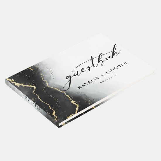 Ethereal Mist Ombre Black Watercolor Moody Wedding Guest Book