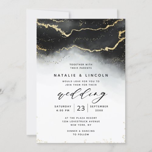 Ethereal Mist Ombre Black Watercolor Moody Wedding Invitation
