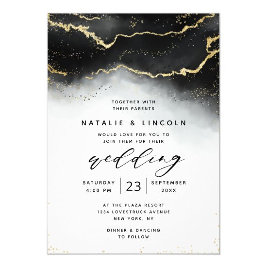 Ethereal Mist Ombre Black Watercolor Moody Wedding Invitation