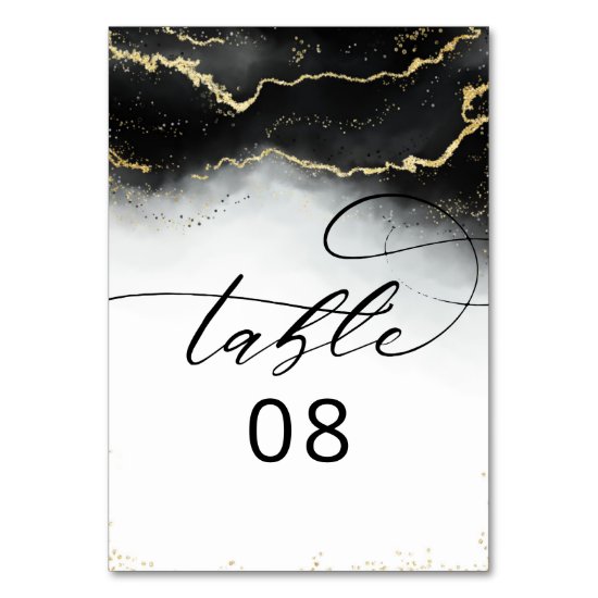 Ethereal Mist Ombre Black Watercolor Moody Wedding Table Number