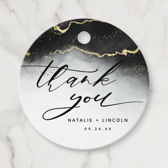 Ethereal Mist Ombre Black Watercolor Thank You Favor Tags