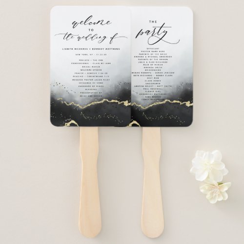 Ethereal Mist Ombre Black Wedding Ceremony Program Hand Fan