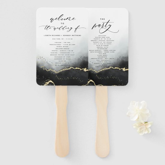 Ethereal Mist Ombre Black Wedding Ceremony Program Hand Fan