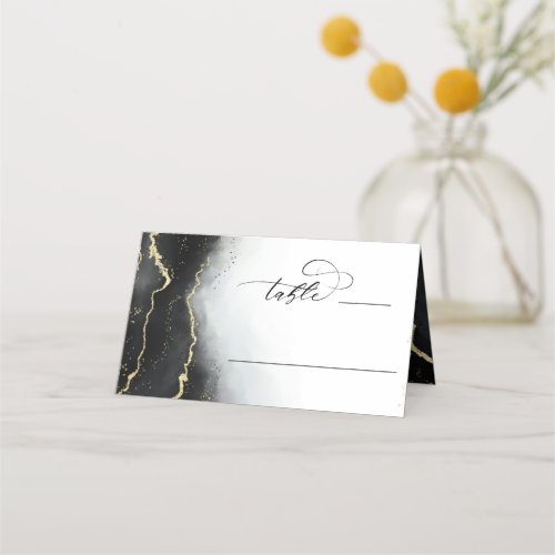 Ethereal Mist Ombre Black Wedding Table Number Place Card