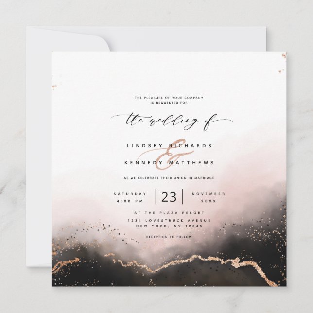 Ethereal Mist Ombre Blush Luxury Square Wedding Invitation (Front)