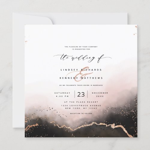 Ethereal Mist Ombre Blush Luxury Square Wedding Invitation