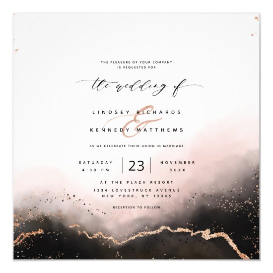 Ethereal Mist Ombre Blush Luxury Square Wedding Invitation