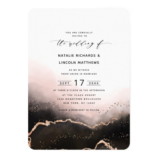 Ethereal Mist Ombre Blush Pink Foil Script Wedding Invitation