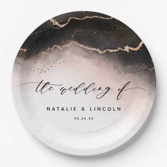 Ethereal Mist Ombre Blush Pink Gilt Moody Wedding Paper Plate