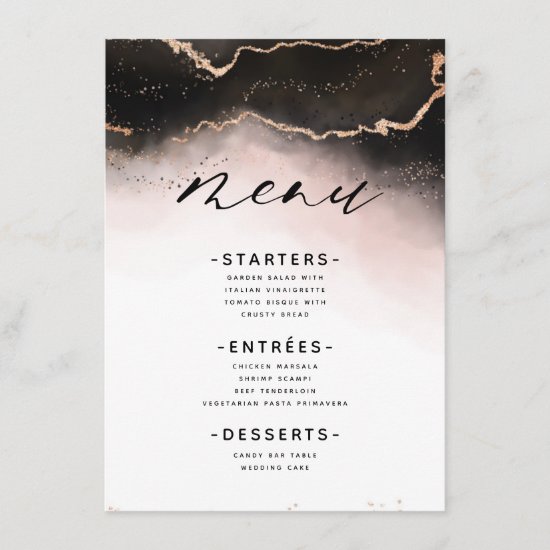 Ethereal Mist Ombre Blush Pink Moody Gilded Dinner Menu