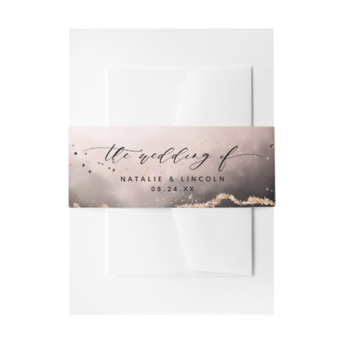 Ethereal Mist Ombre Blush Pink Wedding Monogram Invitation Belly Band