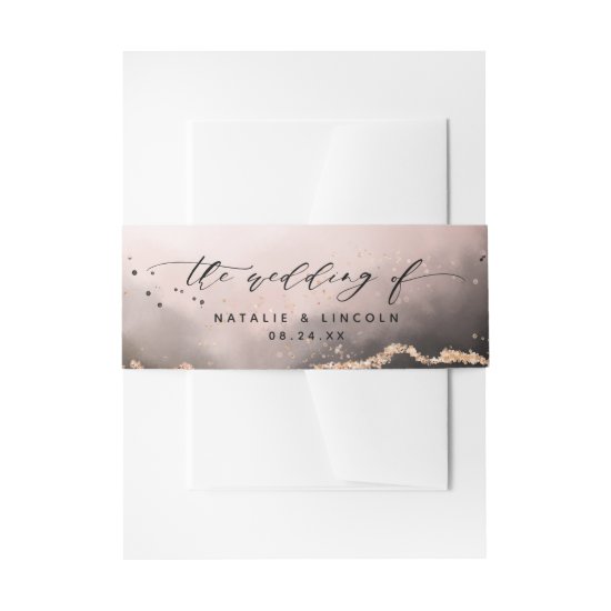 Ethereal Mist Ombre Blush Pink Wedding Monogram Invitation Belly Band