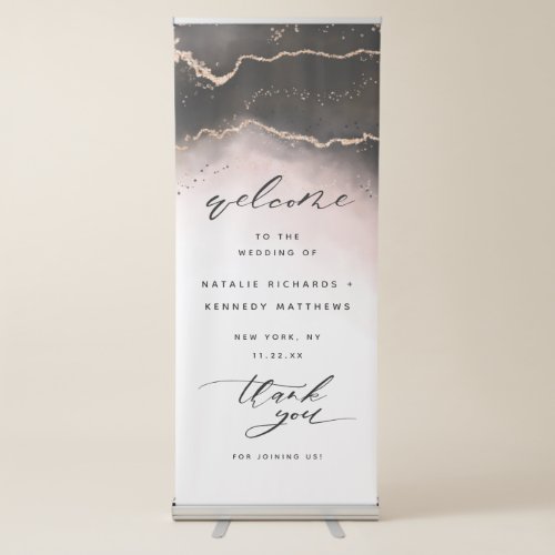 Ethereal Mist Ombre Blush Pink Wedding Welcome Retractable Banner
