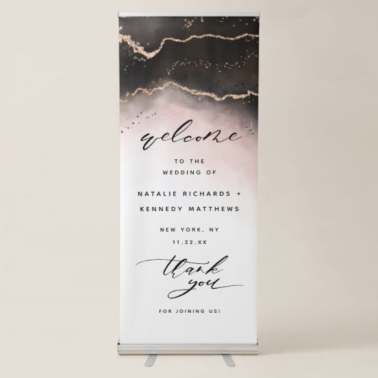 Ethereal Mist Ombre Blush Pink Wedding Welcome Retractable Banner