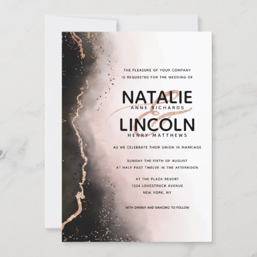 Ethereal Mist Ombre Blush Rose Gold Modern Wedding Invitation