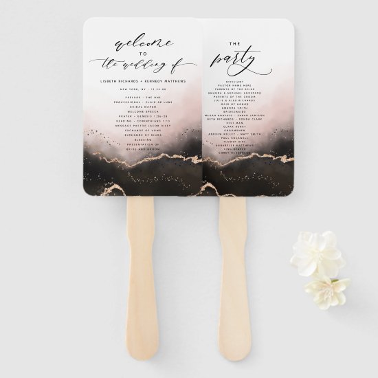 Ethereal Mist Ombre Blush Wedding Ceremony Program Hand Fan