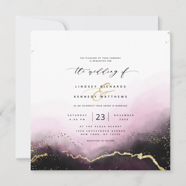 Ethereal Mist Ombre Burgundy Luxury Square Wedding Invitation (Front)