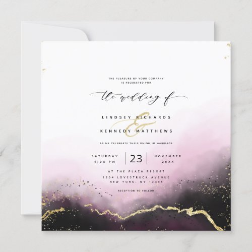 Ethereal Mist Ombre Burgundy Luxury Square Wedding Invitation