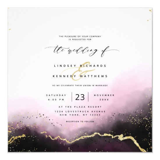 Ethereal Mist Ombre Burgundy Luxury Square Wedding Invitation