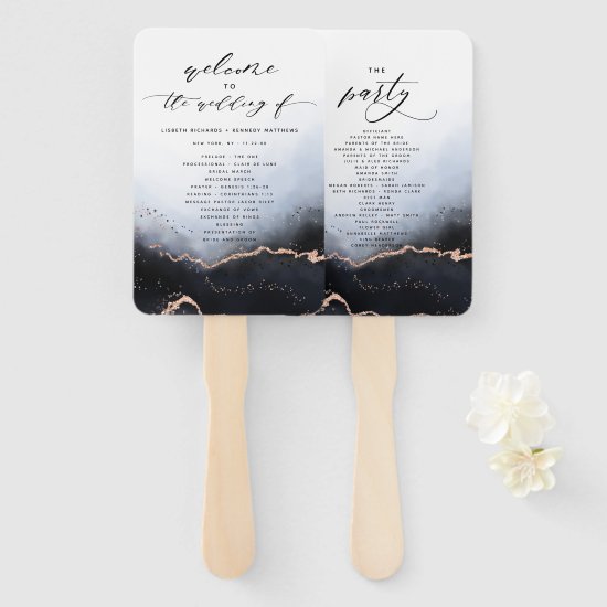 Ethereal Mist Ombre Dusty Blue Ceremony Program Hand Fan