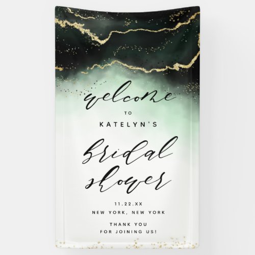 Ethereal Mist Ombre Emerald Bridal Shower Welcome Banner