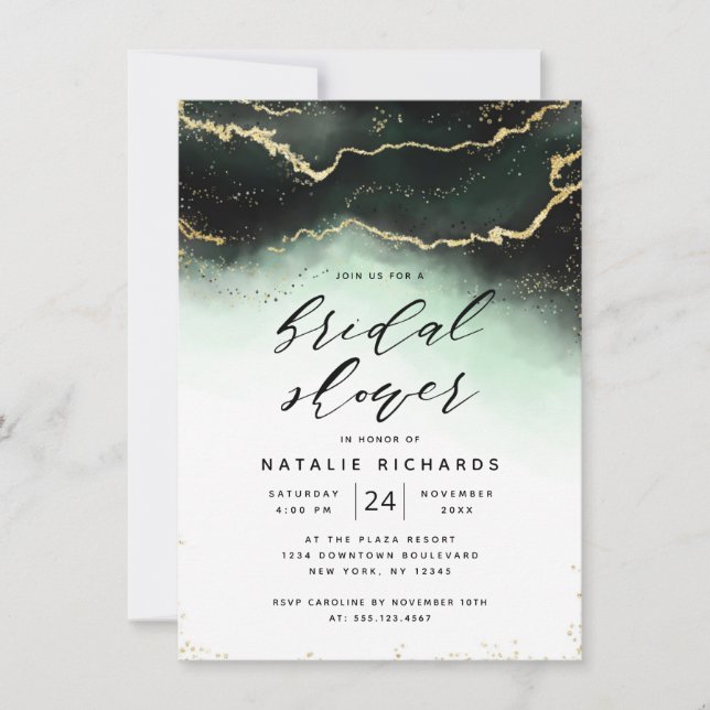 Ethereal Mist Ombre Emerald Green Bridal Shower Invitation (Front)