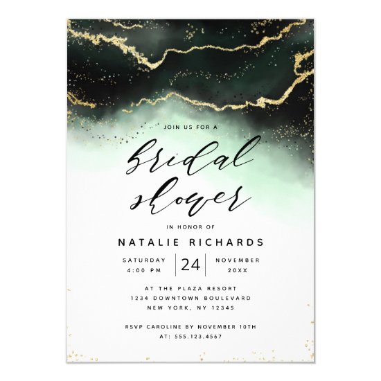 Ethereal Mist Ombre Emerald Green Bridal Shower Invitation