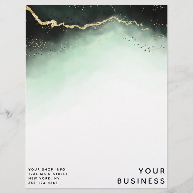 Ethereal Mist Ombre Emerald Green Custom Shop Letterhead (Front)