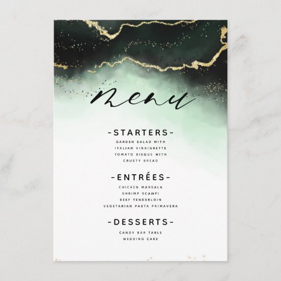 Ethereal Mist Ombre Emerald Green Gilded Dinner Menu