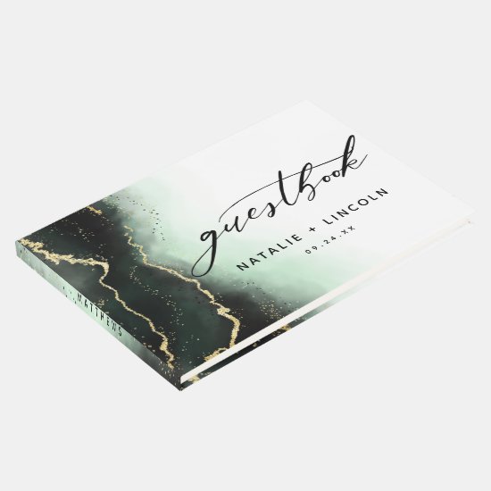 Ethereal Mist Ombre Emerald Green Gilded Wedding Guest Book