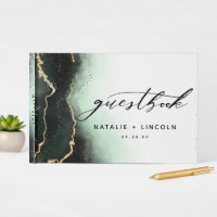 Ethereal Mist Ombre Emerald Green Gilded Wedding Guest Book