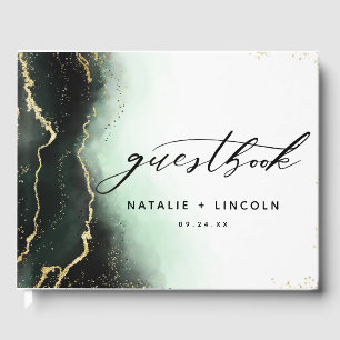 Ethereal Mist Ombre Emerald Green Gilded Wedding Guest Book