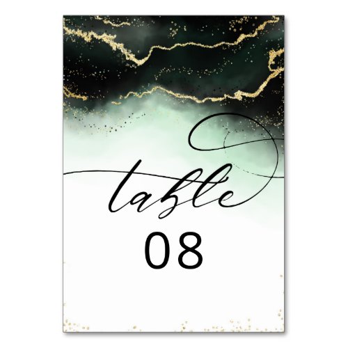 Ethereal Mist Ombre Emerald Green Gilded Wedding Table Number