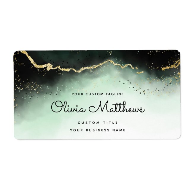 Ethereal Mist Ombre Emerald Green Moody Business Label (Front)