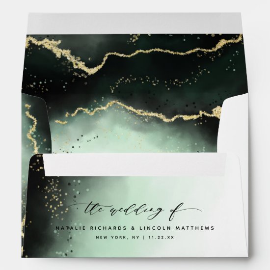 Ethereal Mist Ombre Emerald Green Moody Wedding Envelope