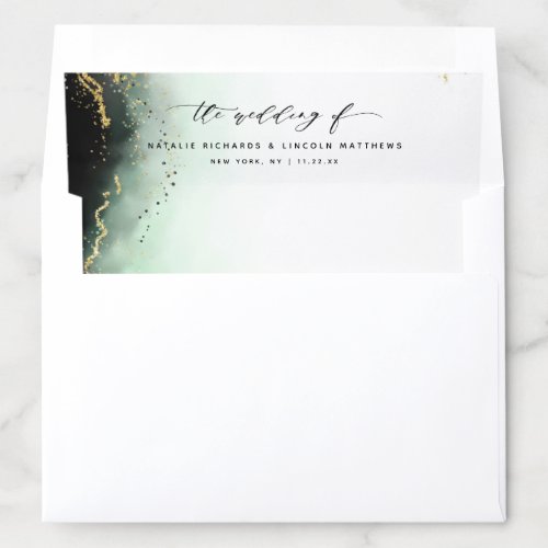 Ethereal Mist Ombre Emerald Green Moody Wedding Envelope Liner