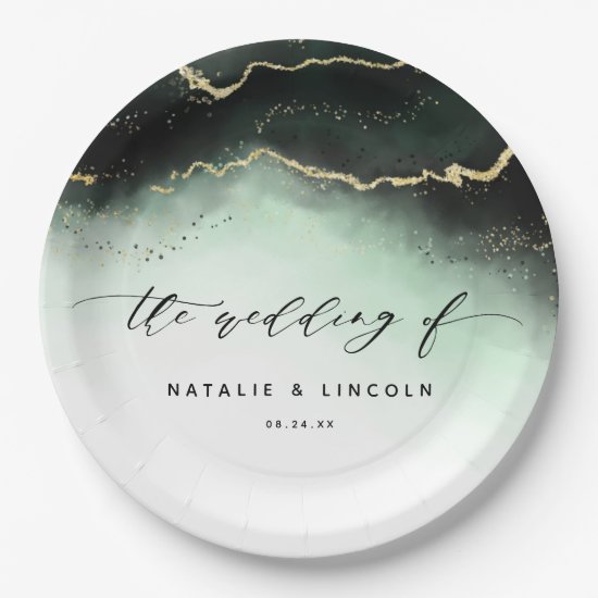 Ethereal Mist Ombre Emerald Green Moody Wedding Paper Plate