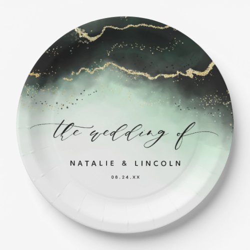 Ethereal Mist Ombre Emerald Green Moody Wedding Paper Plates