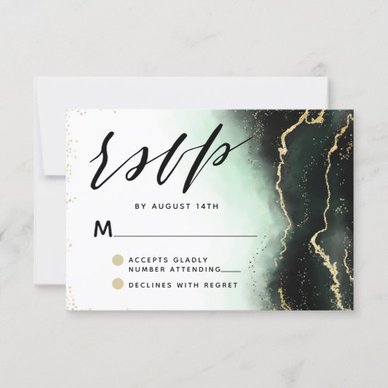 Ethereal Mist Ombre Emerald Green Moody Wedding RSVP Card