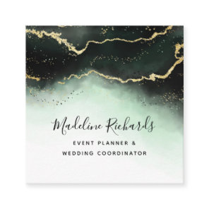 Ethereal Mist Ombre Emerald Green Watercolor Moody Square Business Card