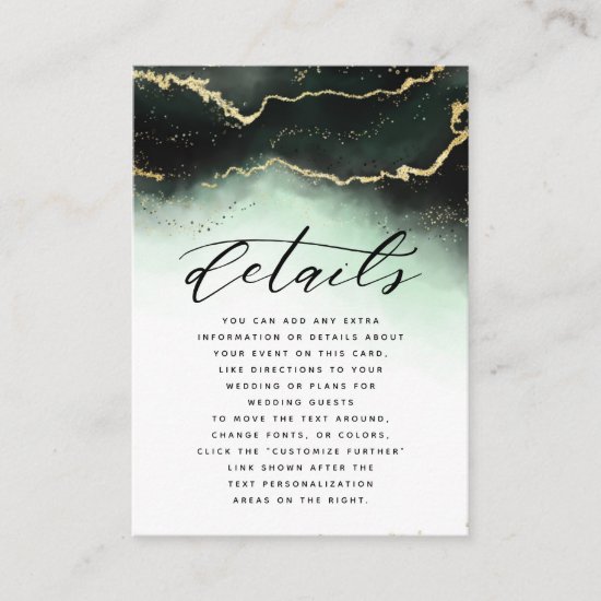 Ethereal Mist Ombre Emerald Green Wedding Details Enclosure Card