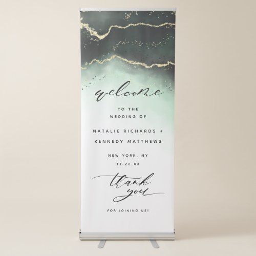 Ethereal Mist Ombre Emerald Green Wedding Welcome Retractable Banner
