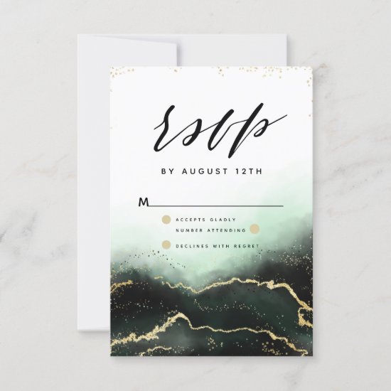 Ethereal Mist Ombre Emerald Watercolor Moody RSVP