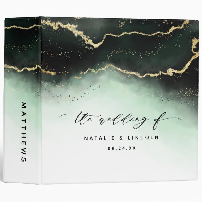 Ethereal Mist Ombre Emerald Wedding Photo Album 3 Ring Binder (Front/Spine)