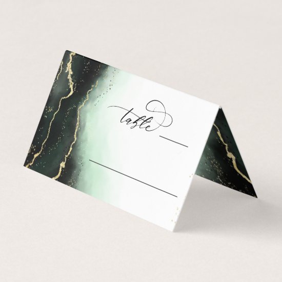 Ethereal Mist Ombre Emerald Wedding Table Number Place Card