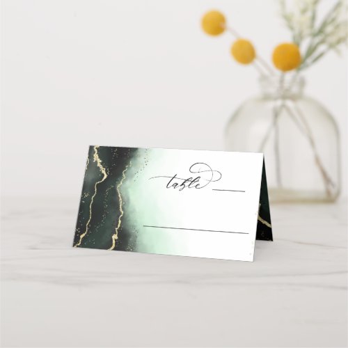 Ethereal Mist Ombre Emerald Wedding Table Number Place Card