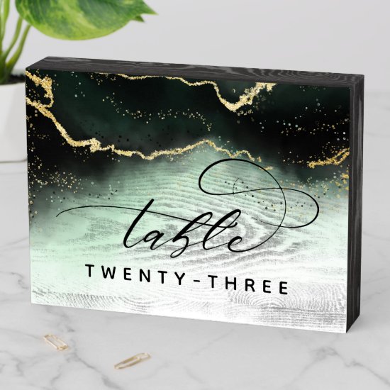 Ethereal Mist Ombre Emerald Wedding Table Number Wooden Box Sign